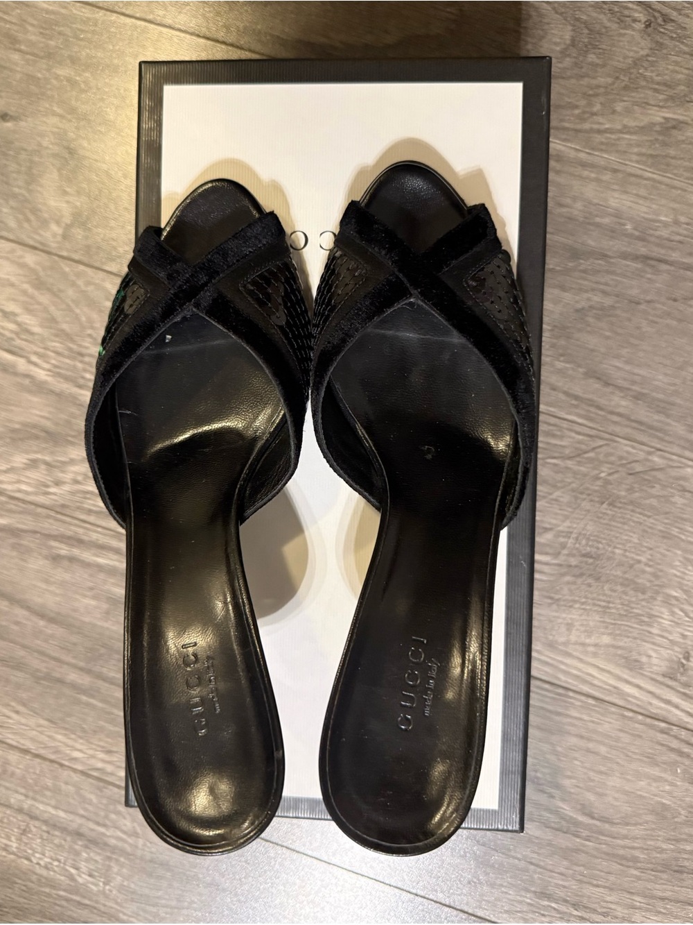 Gucci Black Leather Crisscross Slide Mules